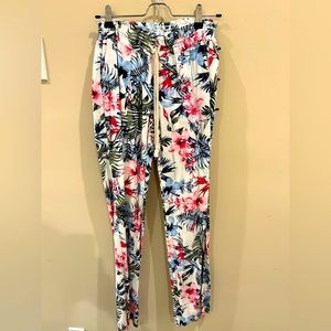 Cali 1850 Linen Beach Pants Hibiscus Birds of Paradise Print